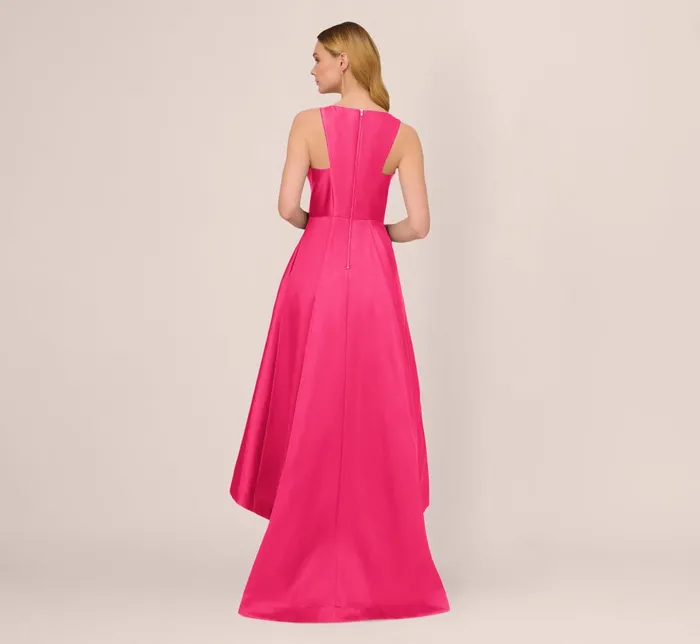 Adrianna Papell Formal Dresses High Low Mikado Gown With Asymmetrical Detail In Electric Pink 8211 Women