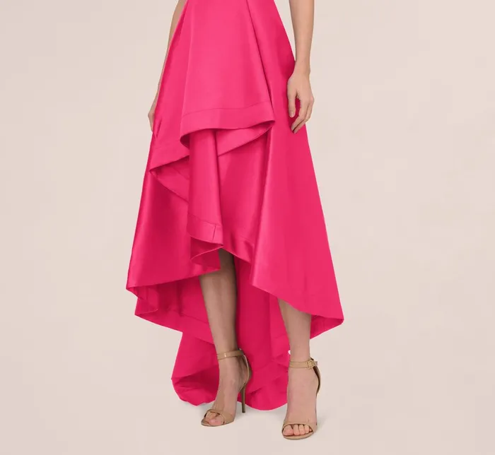 Adrianna Papell Formal Dresses High Low Mikado Gown With Asymmetrical Detail In Electric Pink 8211 Women