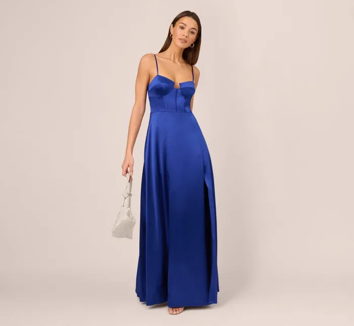 Adrianna Papell Formal Dresses Liquid Satin Gown With Corset Bodice In Royal Sapphire 8211 Women