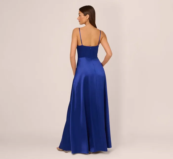 Adrianna Papell Formal Dresses Liquid Satin Gown With Corset Bodice In Royal Sapphire 8211 Women