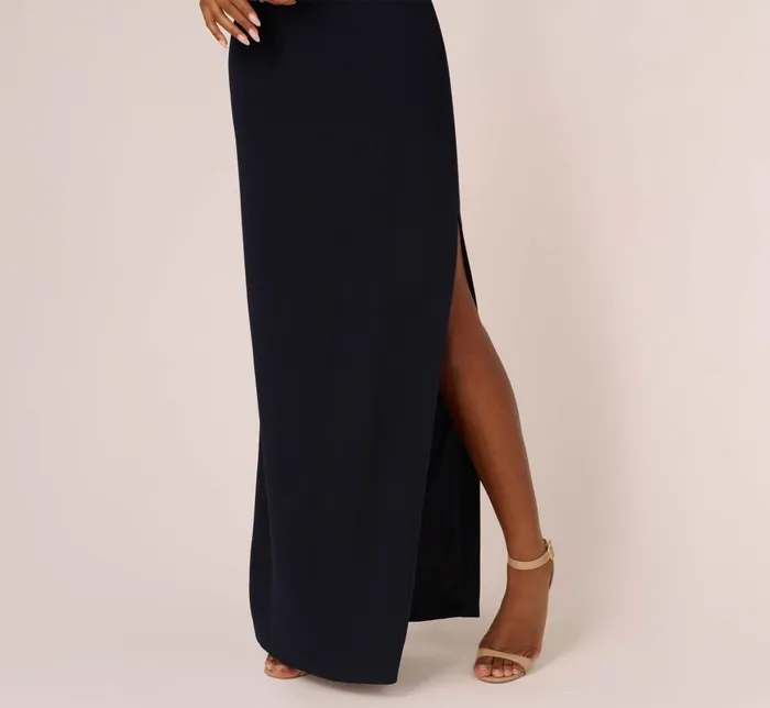 Adrianna Papell Formal Dresses One Shoulder Crepe Gown With Bow Accent In Midnight 8211 Women
