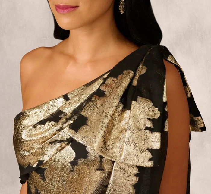 Adrianna Papell Formal Dresses One Shoulder Jacquard Gown In Black Gold 8211 Women