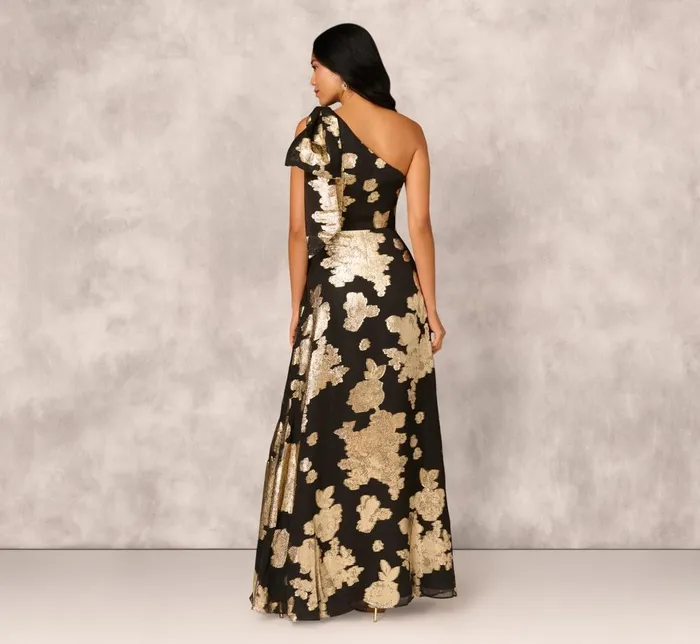 Adrianna Papell Formal Dresses One Shoulder Jacquard Gown In Black Gold 8211 Women