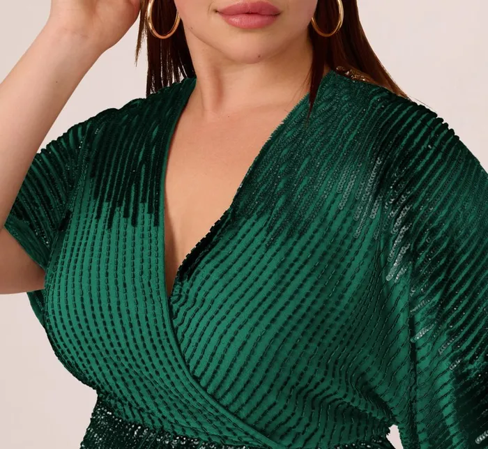 Adrianna Papell Formal Dresses Plus Size Beaded Faux Wrap Dress With Dolman Sleeves In Dark Ivy 8211 Women