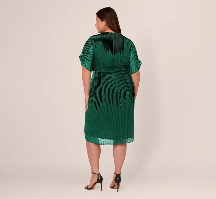 Adrianna Papell Formal Dresses Plus Size Beaded Faux Wrap Dress With Dolman Sleeves In Dark Ivy 8211 Women