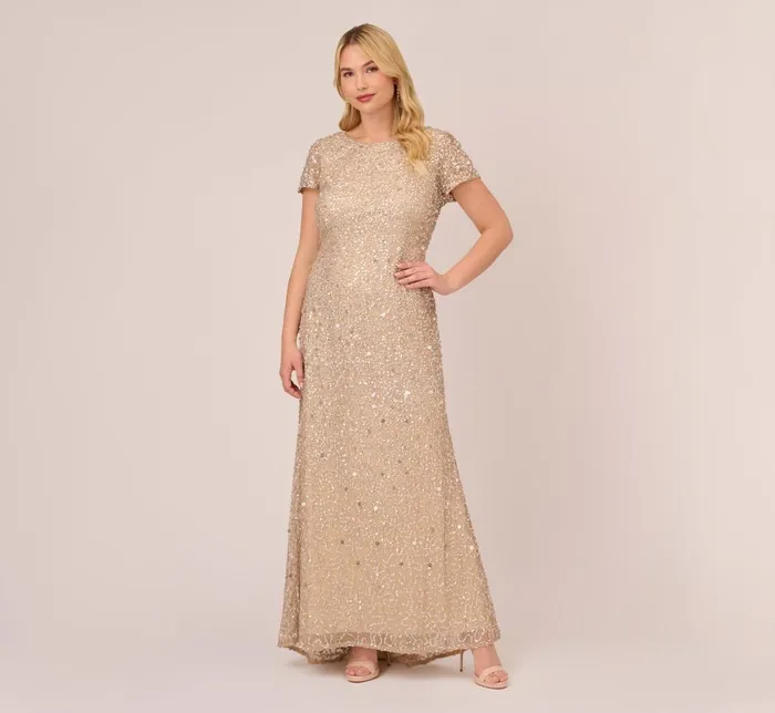 Adrianna Papell Formal Dresses Plus Size Scoop Back Sequin Gown In Champagne 8211 Women