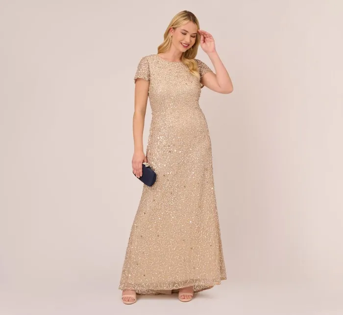 Adrianna Papell Formal Dresses Plus Size Scoop Back Sequin Gown In Champagne 8211 Women