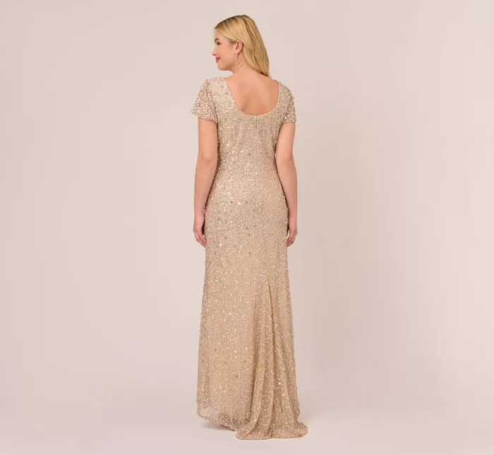Adrianna Papell Formal Dresses Plus Size Scoop Back Sequin Gown In Champagne 8211 Women