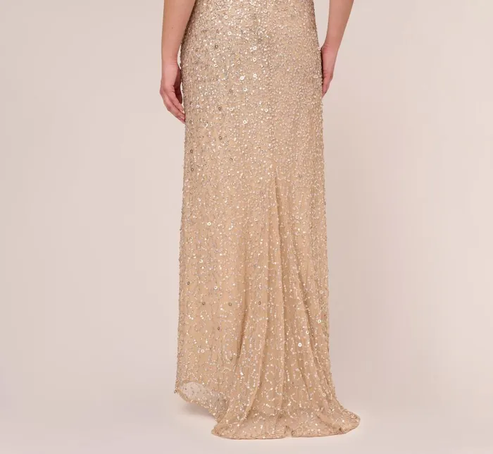 Adrianna Papell Formal Dresses Plus Size Scoop Back Sequin Gown In Champagne 8211 Women