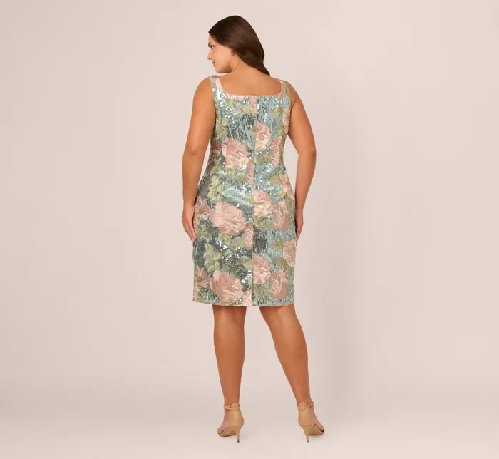 Adrianna Papell Formal Dresses Plus Size Sequin Embroidery Short Dress In Sage Multi 8211 Women
