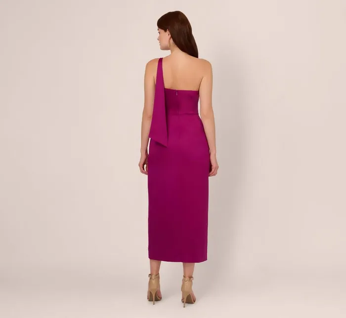 Adrianna Papell Formal Dresses Satin Crepe One Shoulder Gown With Metal Ring Accent In Wild Magenta 8211 Women