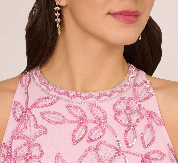 Adrianna Papell Formal Dresses Sleeveless Blouson Mermaid Gown With Jasmine Beading In Pink Lace 8211 Women