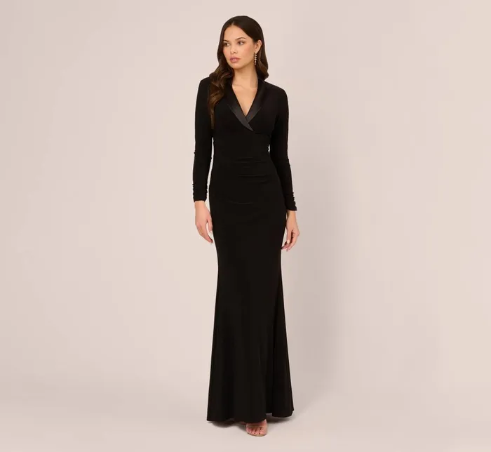 Adrianna Papell Formal Dresses Tuxedo Mermaid Gown With Long Sleeves In Black 8211 Women