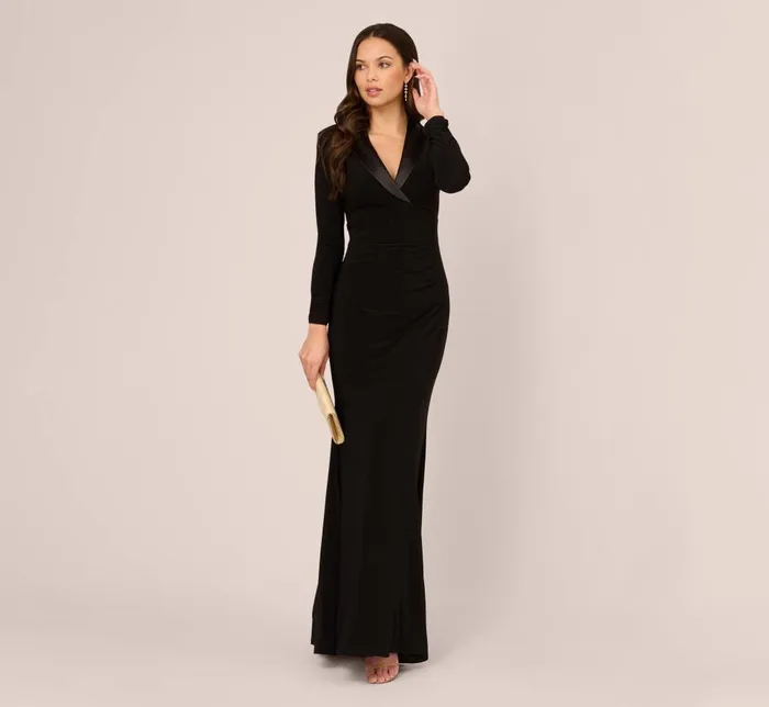 Adrianna Papell Formal Dresses Tuxedo Mermaid Gown With Long Sleeves In Black 8211 Women