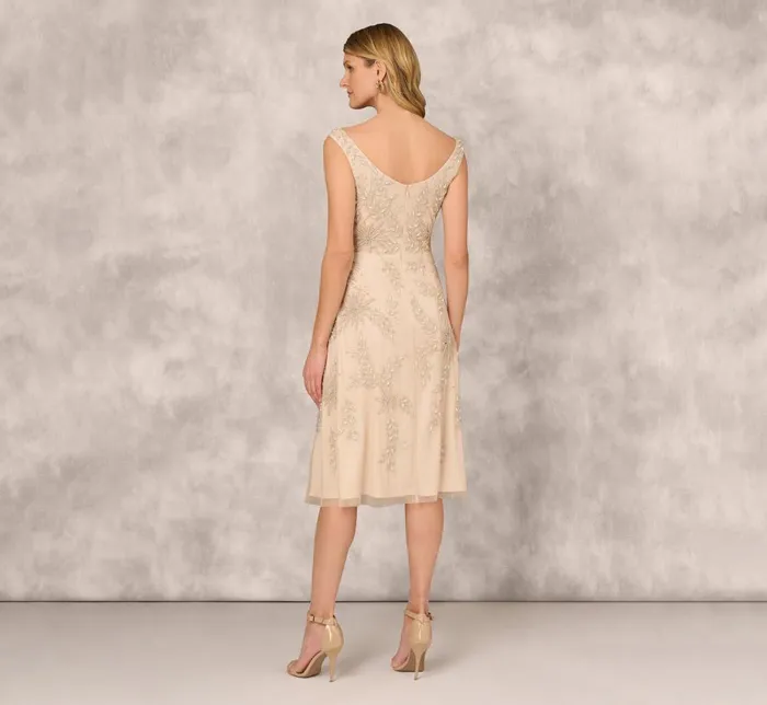 Adrianna Papell Wedding Guest Dresses Beaded Sleeveless Midi Dress With Sweetheart Neckline In Champagne 8211 Women