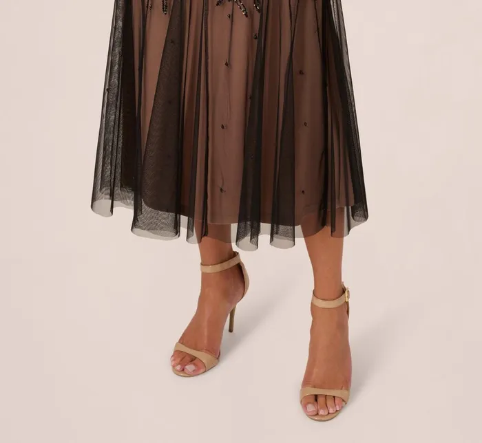 Adrianna Papell Wedding Guest Dresses Illusion Neckline Beaded Dress In Black Rosegold 8211 Women