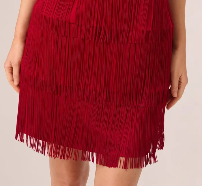 Adrianna Papell Wedding Guest Dresses One Shoulder Fringe Mini Dress In Matador Red 8211 Women