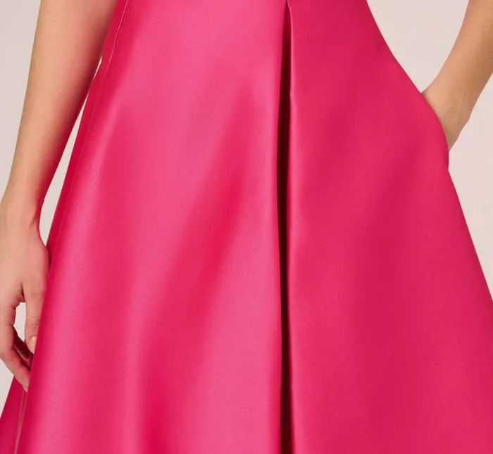 Adrianna Papell Wedding Guest Dresses Sleeveless Mikado Fit And Flare Midi Dress With VBack In Electric Pink 8211 Women