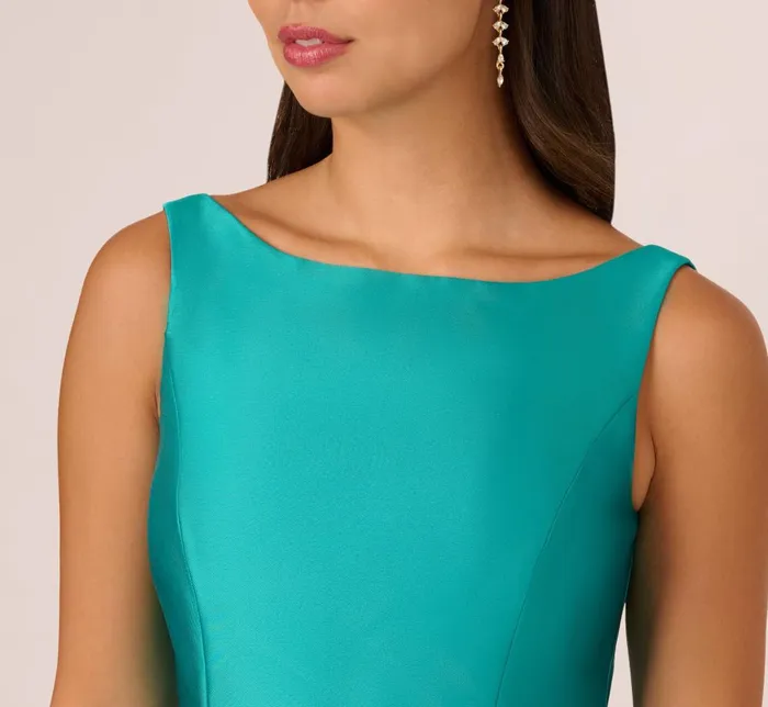 Adrianna Papell Wedding Guest Dresses Sleeveless Mikado Fit And Flare Midi Dress With VBack In Exotic Jade 8211 Women