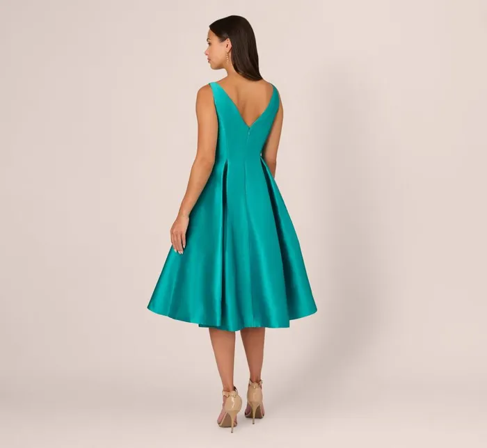 Adrianna Papell Wedding Guest Dresses Sleeveless Mikado Fit And Flare Midi Dress With VBack In Exotic Jade 8211 Women