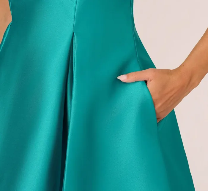 Adrianna Papell Wedding Guest Dresses Sleeveless Mikado Fit And Flare Midi Dress With VBack In Exotic Jade 8211 Women