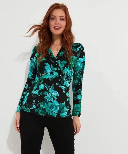 Apparel Joebrowns Hallie Jersey Print Wrap Top Black Tops Tunics and Blouses Apparel Joebrowns Hallie Jersey Print Wrap Top Black Tops Tunics and Blouses