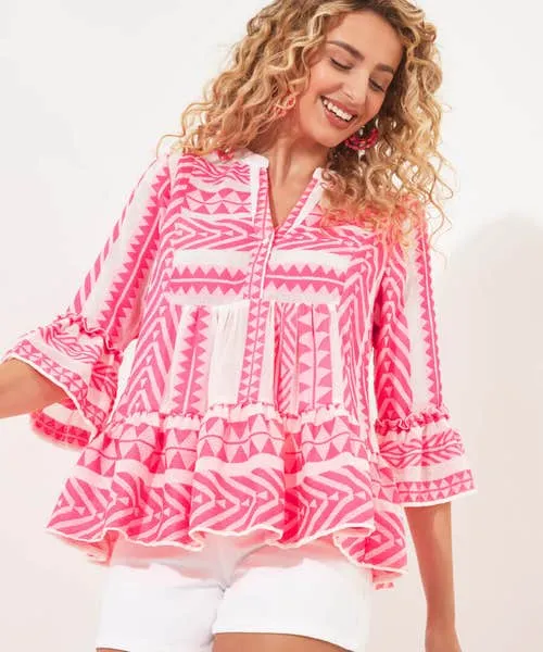 Apparel Joyful Jacquard Top Pink Tops Tunics and Blouses Joebrowns