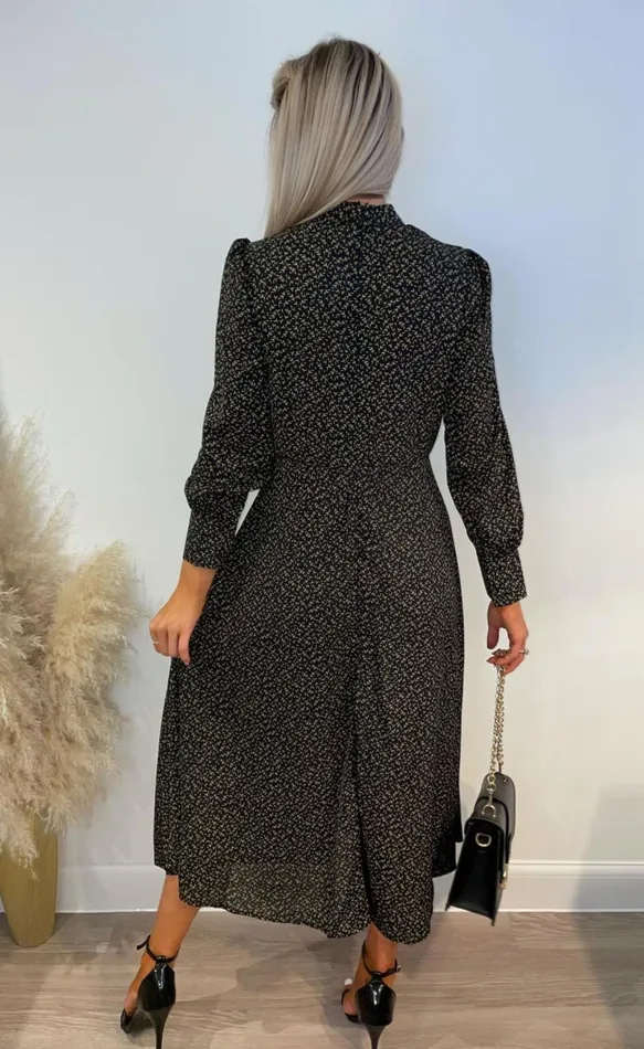 Astha Black Ditsy Floral Midi Dress Women Missfiga Skater Dresses