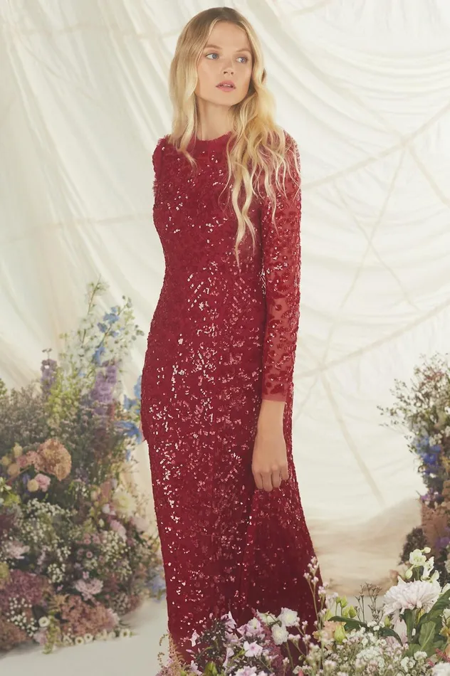 Aurelia Long Sleeve Gown Red Women Needle and Thread Dresses