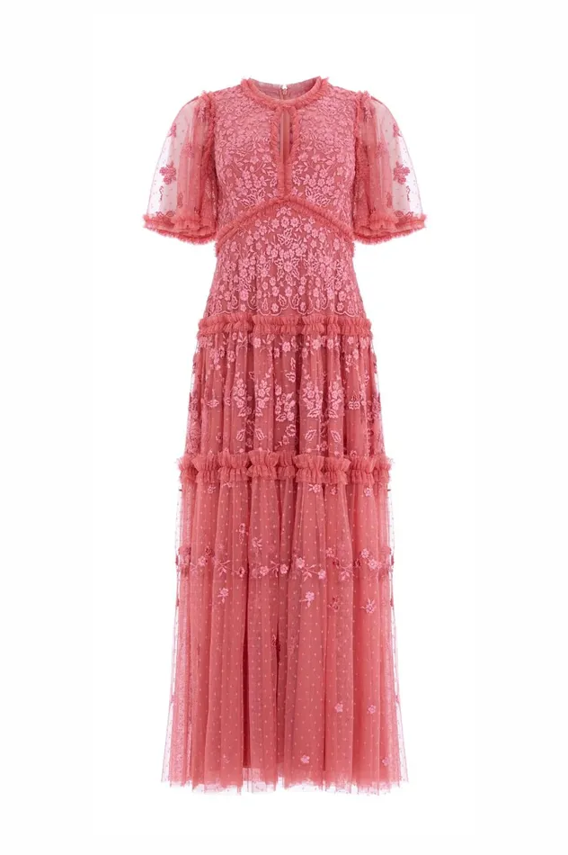 Autumn Lace Ankle Gown Pink Women Needle and Thread Dresses