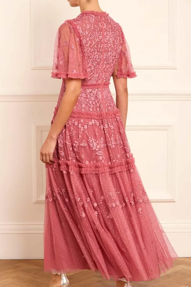 Autumn Lace Ankle Gown Pink Women Needle and Thread Dresses
