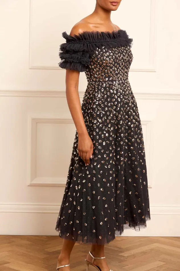 Autumn Leaves OffShoulder Ballerina Dress Black Women Needle and Thread Dresses