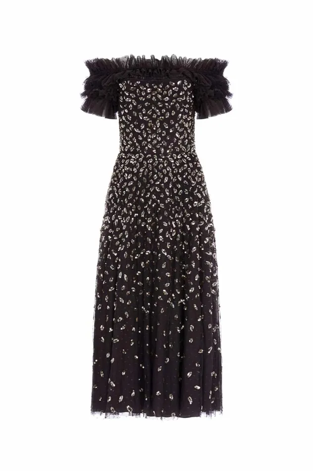 Autumn Leaves OffShoulder Ballerina Dress Black Women Needle and Thread Dresses