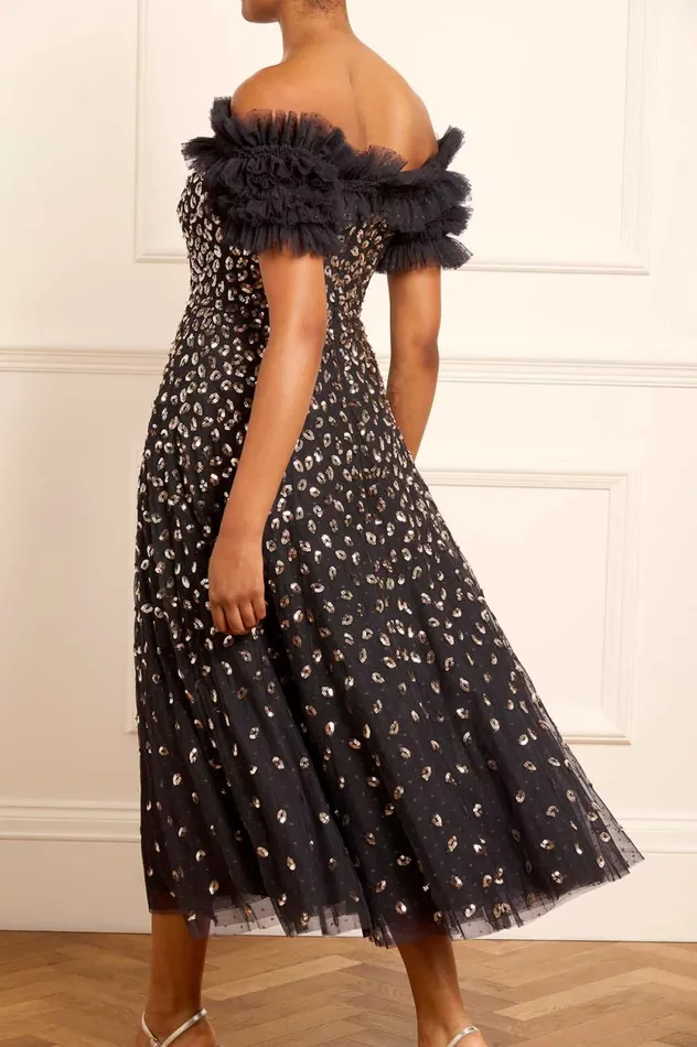 Autumn Leaves OffShoulder Ballerina Dress Black Women Needle and Thread Dresses