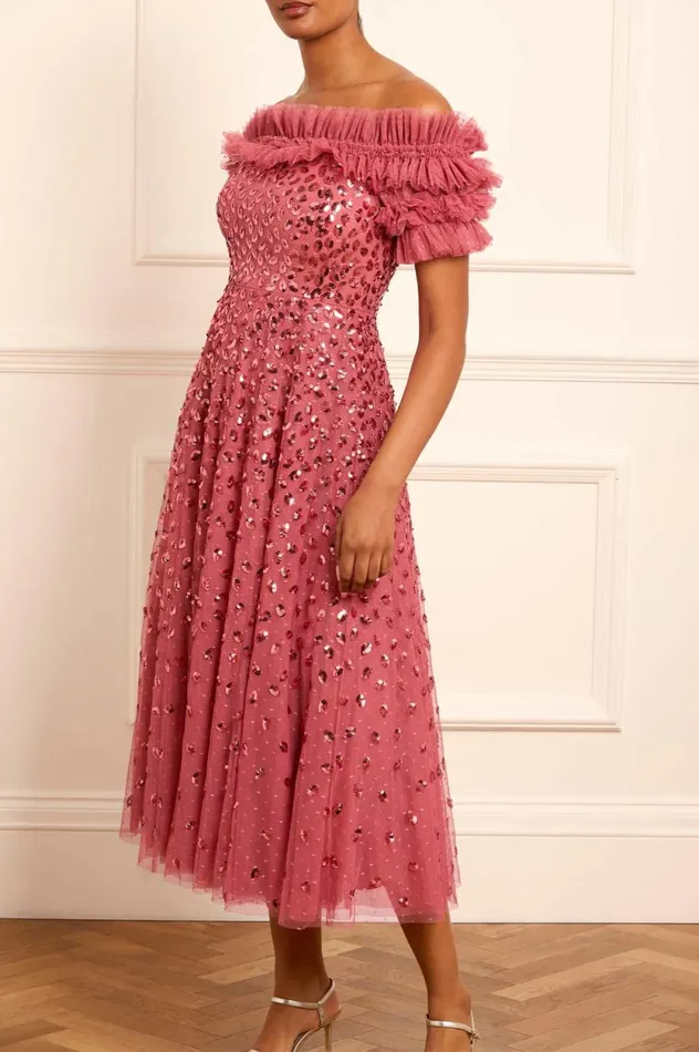 Autumn Leaves OffShoulder Ballerina Dress Pink Women Needle and Thread Dresses