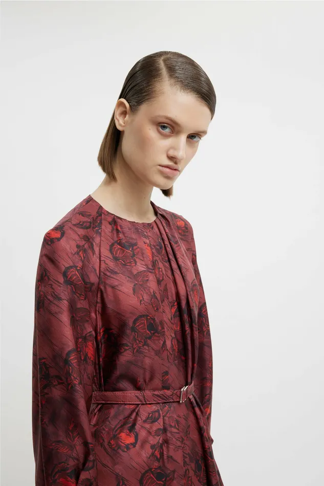 Bahiti Dress In Red Rose On Marble Print Silk Twill Women Dresses Emilia Wickstead Bahiti Dress In Red Rose On Marble Print Silk Twill Women Dresses Emilia Wickstead