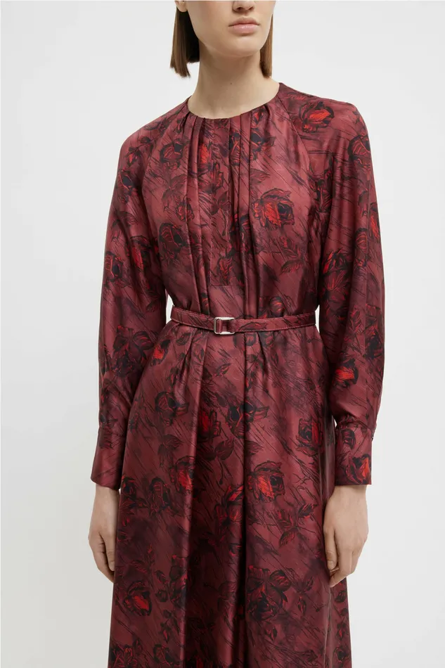 Bahiti Dress In Red Rose On Marble Print Silk Twill Women Dresses Emilia Wickstead Bahiti Dress In Red Rose On Marble Print Silk Twill Women Dresses Emilia Wickstead