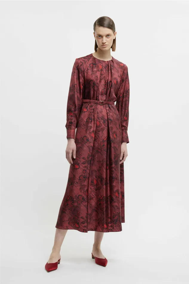 Bahiti Dress In Red Rose On Marble Print Silk Twill Women Dresses Emilia Wickstead Bahiti Dress In Red Rose On Marble Print Silk Twill Women Dresses Emilia Wickstead