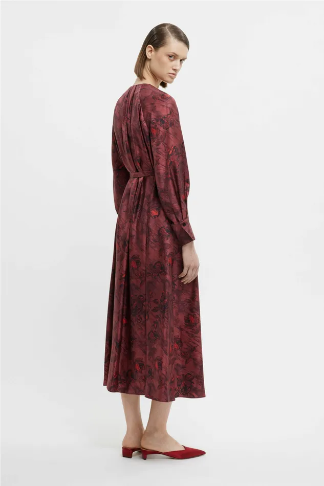 Bahiti Dress In Red Rose On Marble Print Silk Twill Women Dresses Emilia Wickstead Bahiti Dress In Red Rose On Marble Print Silk Twill Women Dresses Emilia Wickstead
