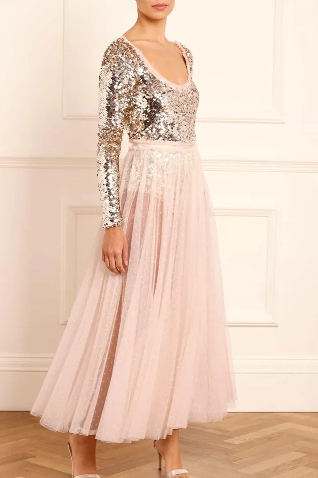 Ballet Sequin Bodysuit Ankle Gown Beige Women Needle and Thread Dresses