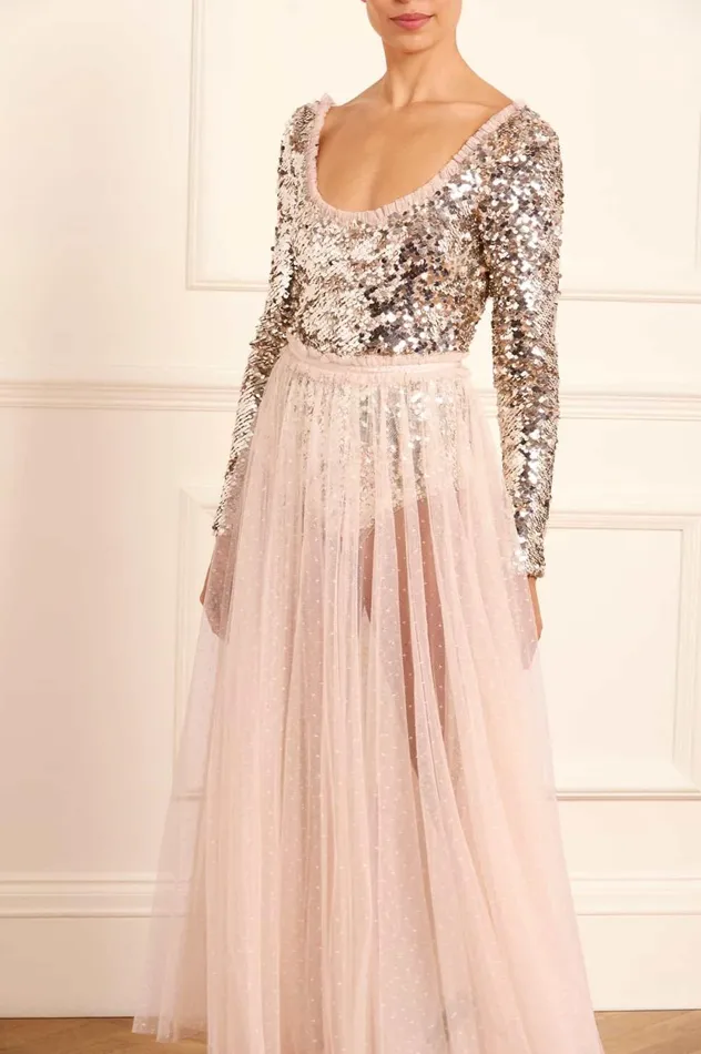 Ballet Sequin Bodysuit Ankle Gown Beige Women Needle and Thread Dresses