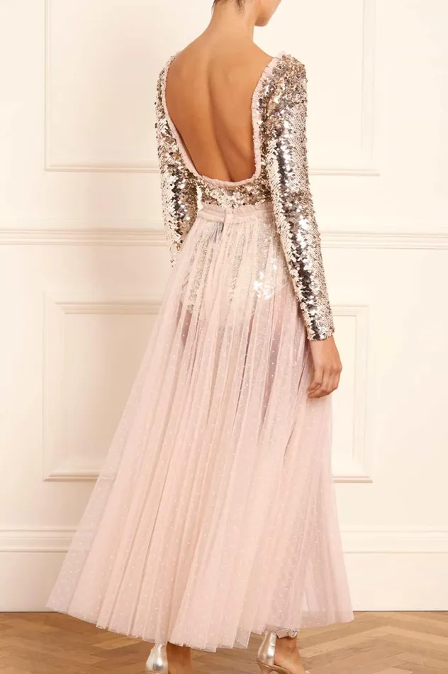 Ballet Sequin Bodysuit Ankle Gown Beige Women Needle and Thread Dresses