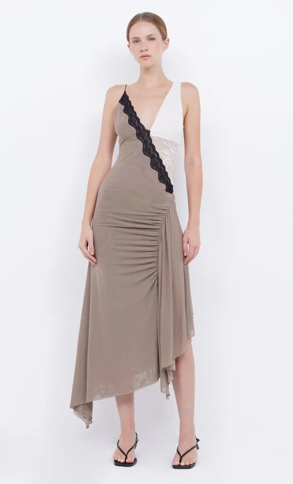 Bec Bridge Prom Dresses Women ABRIELLE ASYM MIDI DRESS 8211 TAUPEIVORY