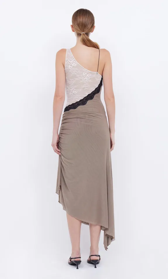 Bec Bridge Prom Dresses Women ABRIELLE ASYM MIDI DRESS 8211 TAUPEIVORY