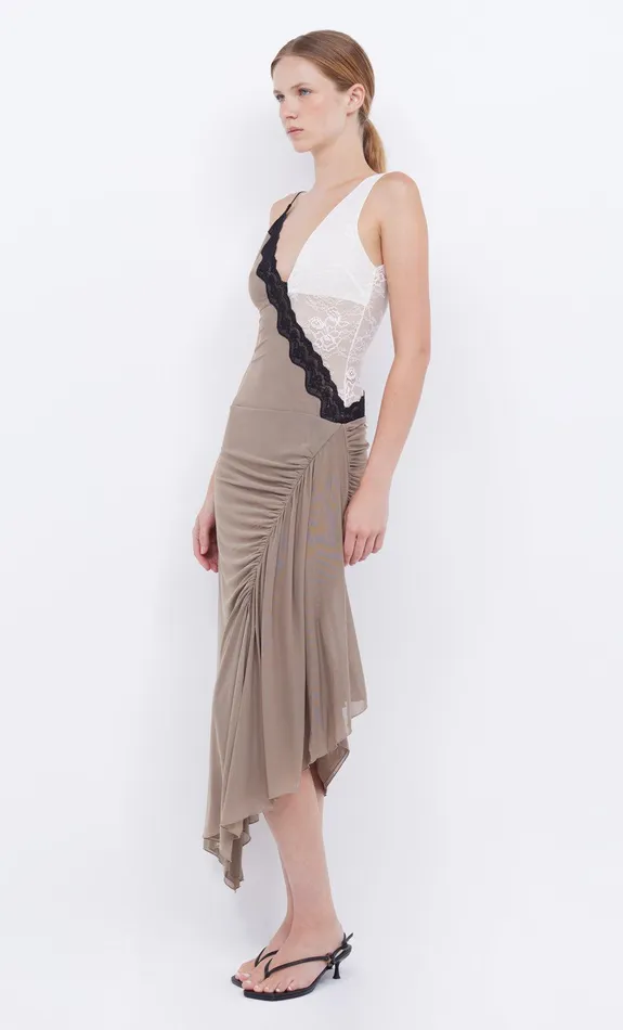 Bec Bridge Prom Dresses Women ABRIELLE ASYM MIDI DRESS 8211 TAUPEIVORY