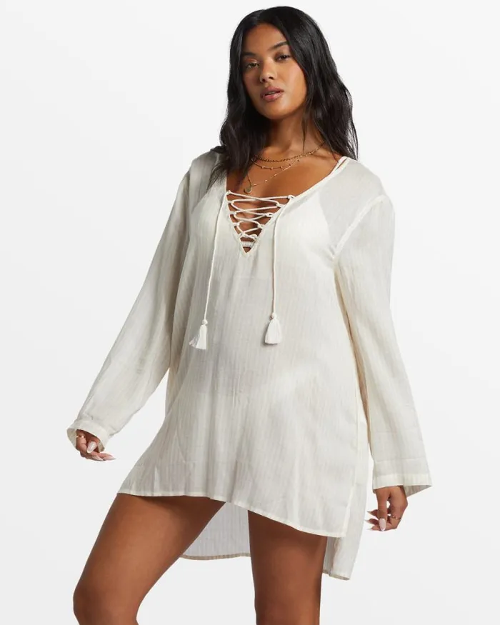 Billabong Dresses Blue Skies Beach CoverUp Salt Crystal 8211 Women Billabong Dresses Blue Skies Beach CoverUp Salt Crystal 8211 Women