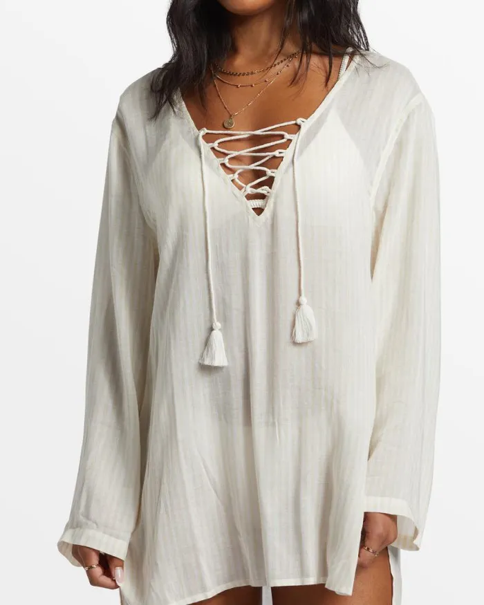 Billabong Dresses Blue Skies Beach CoverUp Salt Crystal 8211 Women Billabong Dresses Blue Skies Beach CoverUp Salt Crystal 8211 Women