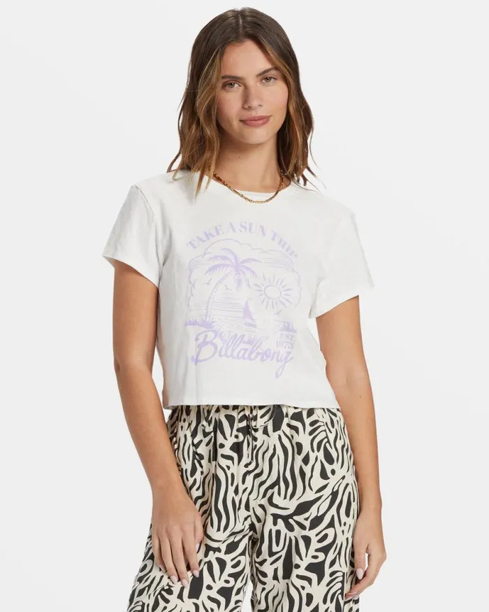 Billabong Graphic Tees and Tanks Sun Triangle Cropped TShirt Salt Crystal 8211 Women