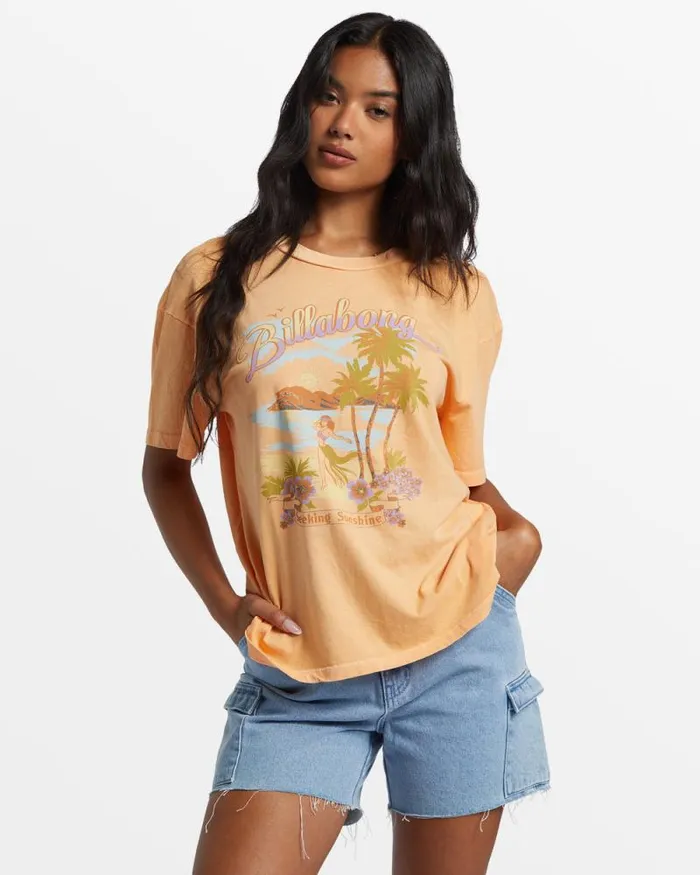 Billabong Graphic Tees and Tanks Wish You Were Here Oversized TShirt Tangy Peach 8211 Women