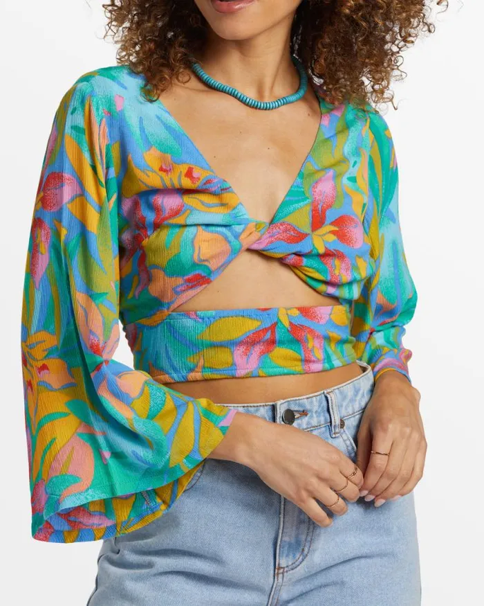 Billabong Matching Sets Summer Heat Bell Sleeve Crop Top Marina 8211 Women Billabong Matching Sets Summer Heat Bell Sleeve Crop Top Marina 8211 Women